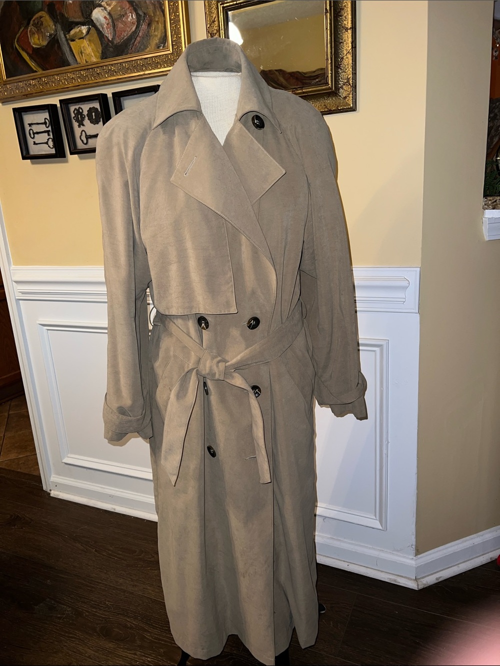 Women's Long Taupe Trench Coat with Belt